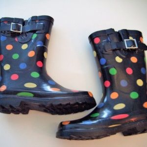 Unisex Size 1 Childs  Polka Dotted Rain Boots